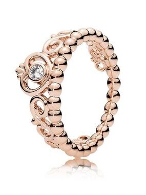 Pandora Rose Gold Beaded Floral Ring with Clear Stone
